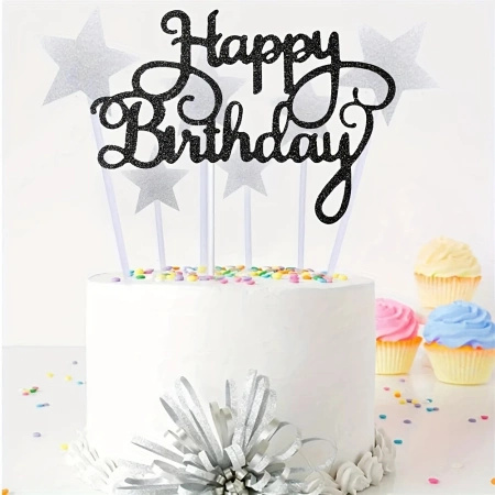 Papierowy topper na tort HAPPY BIRTHDAY CZARNY WZ.II