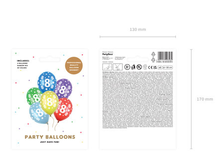 Balony 30cm, 8th Birthday, Metallic Mix (1 op. / 6 szt.)