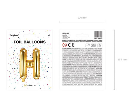 Balon foliowy Litera ''H'', 35cm, złoty