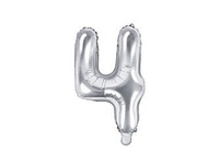 Balon foliowy Cyfra ''4'', 35cm, srebrny Party Deco