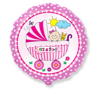 #BFK Balon foliowy 18" FX - Wózek dla dziewczynki, różowy, niepakowany KK