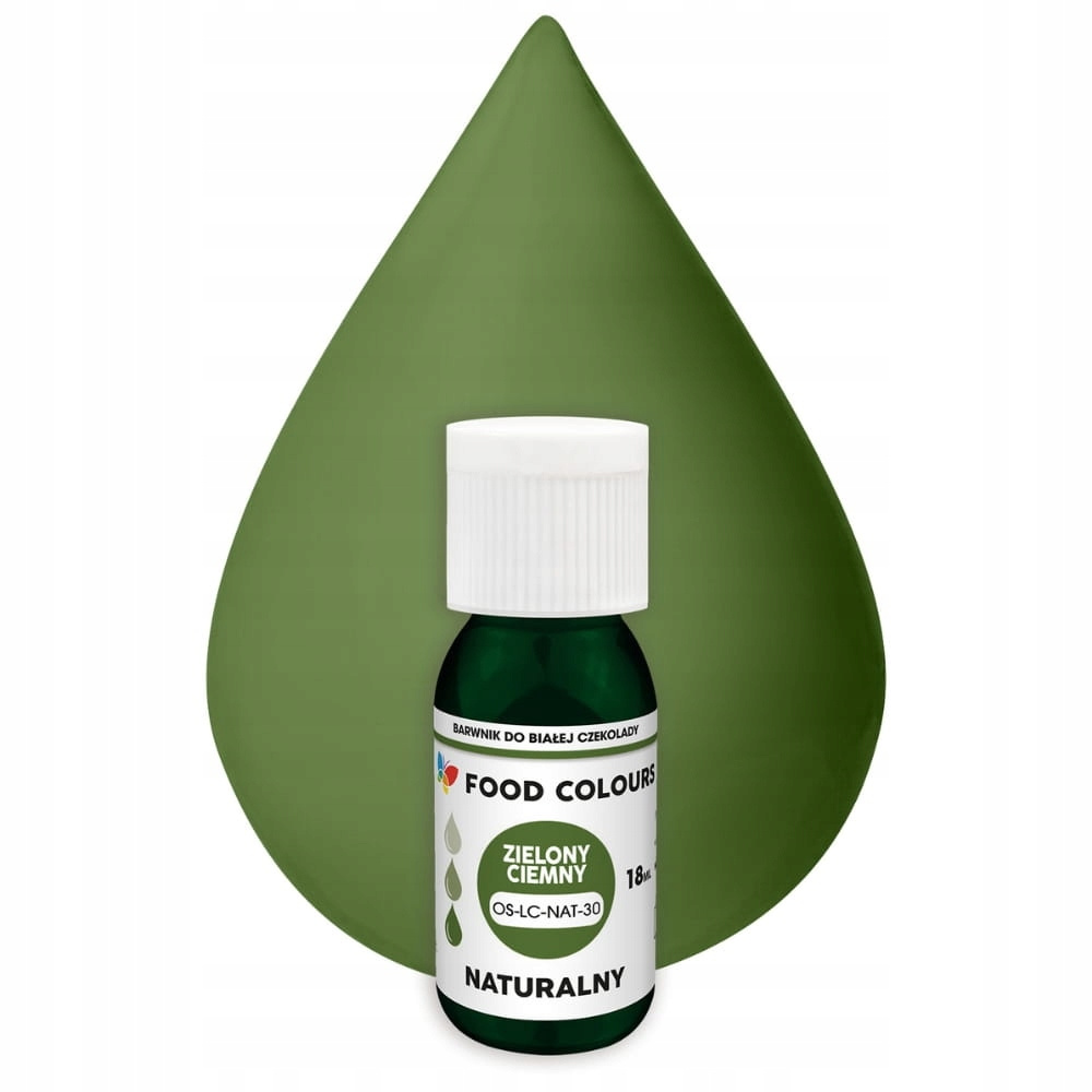Naturalny barwnik w płynie do mas tłustych i czekolady zielony ciemny 18 ml Food Colours – buteleczka produktu