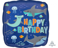 #BFK Balon foliowy 18" kwadrat Happy birthday sharks