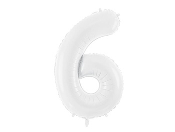 Balon foliowy Cyfra ''6'', 86 cm, biały Party Deco