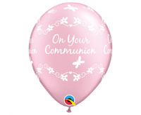 #BL Balon QL 11" z nadr. "On Your Communion", metalik różowy / 25 szt. KK