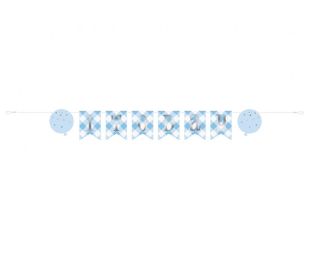 #DEBA Banner papierowy Gingham 1st Birthday, niebieski, 183 cm KK