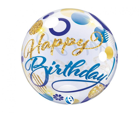#BFK Balon Takara BUBBLE BALLOON Birthday Blue & Gold Dots, 22"