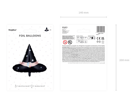 Balon foliowy Kapelusz czarownicy, 66,5x57,5 cm, mix