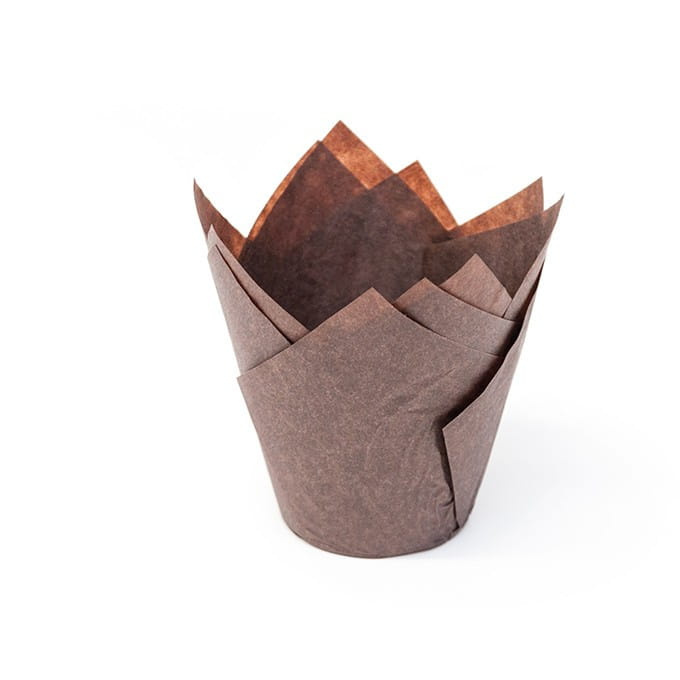 Papilotki do muffinek tulipan brązowe 50x80 mm 50 szt. – widok ogólny