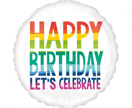 #BFK Balon foliowy 18" CIR "Happy Birthday Let's Celebrate", zapakowany