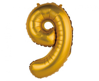 #BFC11 Balon foliowy "Cyfra 9", złota, matowa, 35 cm KK