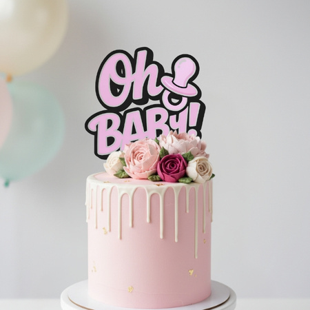 Topper na tort 16x12 cm OH BABY RÓŻOWY WZ.I