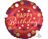 #BFK Balon foliowy SHP XL "Happy Birthday" Red Satin Party, zapakowany