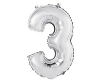 #BFC56 Balon foliowy "Cyfra 3", srebrna, 35 cm KK