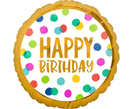 #BFK Balon foliowy 18" CIR "Happy Birthday" kropki, zapakowany