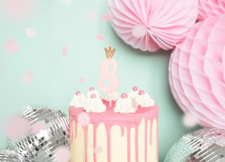 Świeczka urodzinowa Cyferka 8, jasny różowy, 9.5cm Party Deco