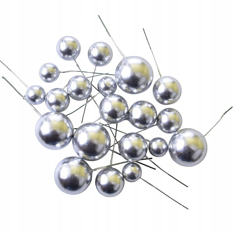 Dekoracja topper KULECZKI na piku 20 szt. srebrne – elegancka ozdoba tortu