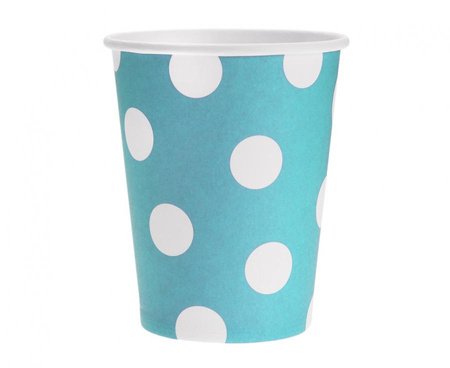 #ZKU_GD Kubeczki pap. błękitne, groszki białe, 270ml/6 szt.