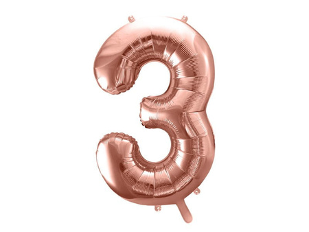 Balon foliowy Cyfra ''3'', 86cm różowe złoto Party Deco