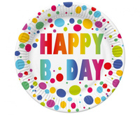 #ZTA Talerzyki papierowe Happy B'Day Dots, 18 cm,  8 szt.