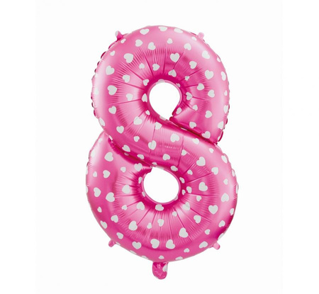 #BFC48 Balon foliowy "Cyfra 8", różowa w serca, 61 cm KK