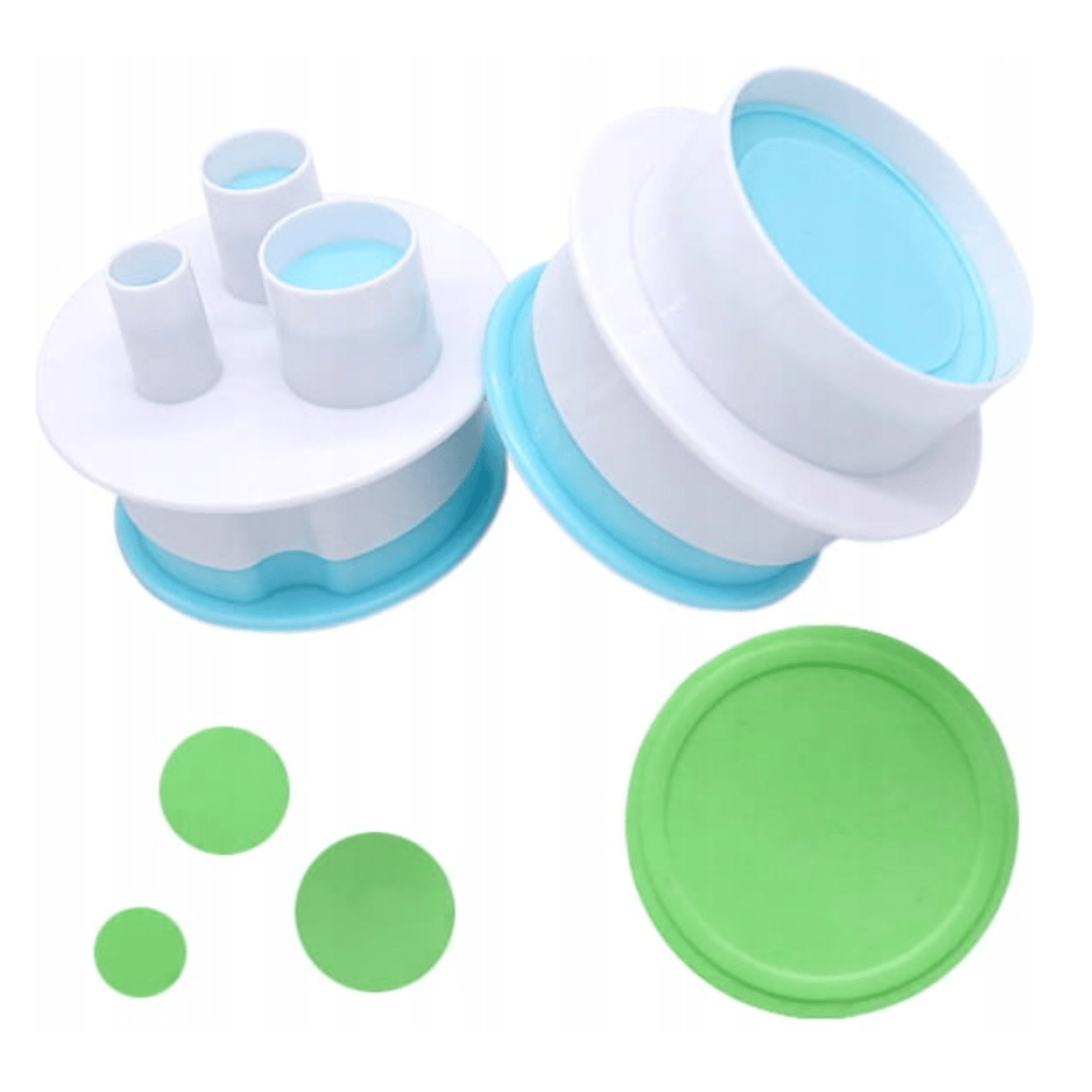 Zestaw białych foremek wykrawaczek z tłoczkiem w kształcie kółek