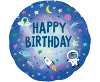 #BFK Balon foliowy holograficzny Happy Birthday Outer Space, zapakowany