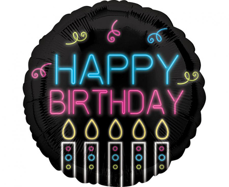 #BFK Balon foliowy Neon Birthday, okrągły, 43 cm, zapakowany