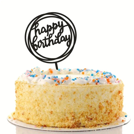 Topper na tort urodzinowy czarny HAPPY BIRTHDAY 14x8,6 cm WZ. II