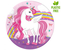 #ZTA Talerzyki papierowe Unicorn Rainbow Colors, next generation, 23cm, 8 szt. (plastic-free) (papier FSC)