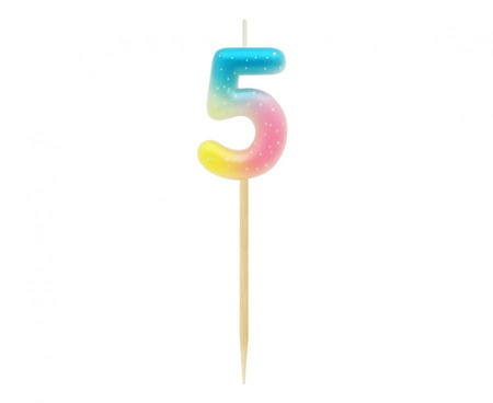 #SC14 Świeczka piker cyferka 5, ombre, pastelowa KK