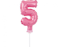 #BFC1 Balon foliowy 13 cm na patyczku "Cyfra 5", różowa KK