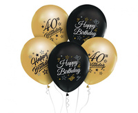 #BL Balony Beauty&Charm 12 cali z nadrukiem 40, złote i czarne, 5 szt.