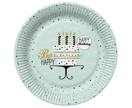 #ZTA Talerzyki papierowe Mint and Happy B-day, 18 cm,  8 szt.