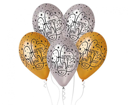 #BL Balony Premium "Happy New Year", złote i srebrne, 12"/ 25 szt. KK