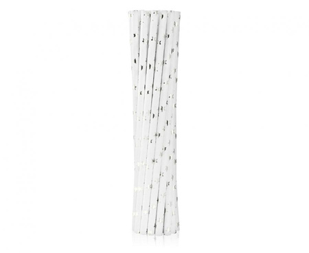 #ZSŁ Rurki (słomki) pap. srebrne gwiazdki, 6x197mm / 12  szt. (błyszczący wzór) KK