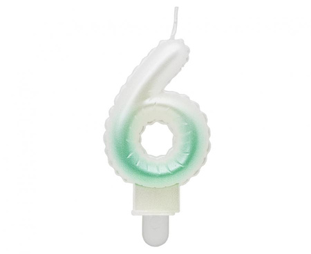 #SC20 Świeczka cyferka 6, ombre, perłowa biało-zielona, 7 cm KK