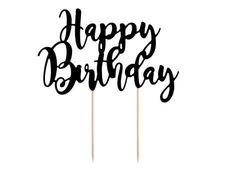 Topper na tort Happy Birthday, czarny, 22,5cm Party Deco