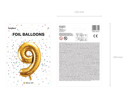 Balon foliowy Cyfra ''9'', 86cm złoty Party Deco