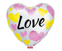 #BFK Balon Ibrex Hel, serce 25", White Love Pink & Gold Hearts, packed