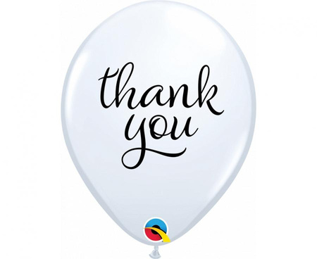 #BL Balon QL 11" z nadr. Thank you, biały/ 25 szt. KK