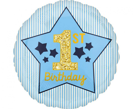 #BFK Balon foliowy 18" CIR - 1 st Birthday, niebieski