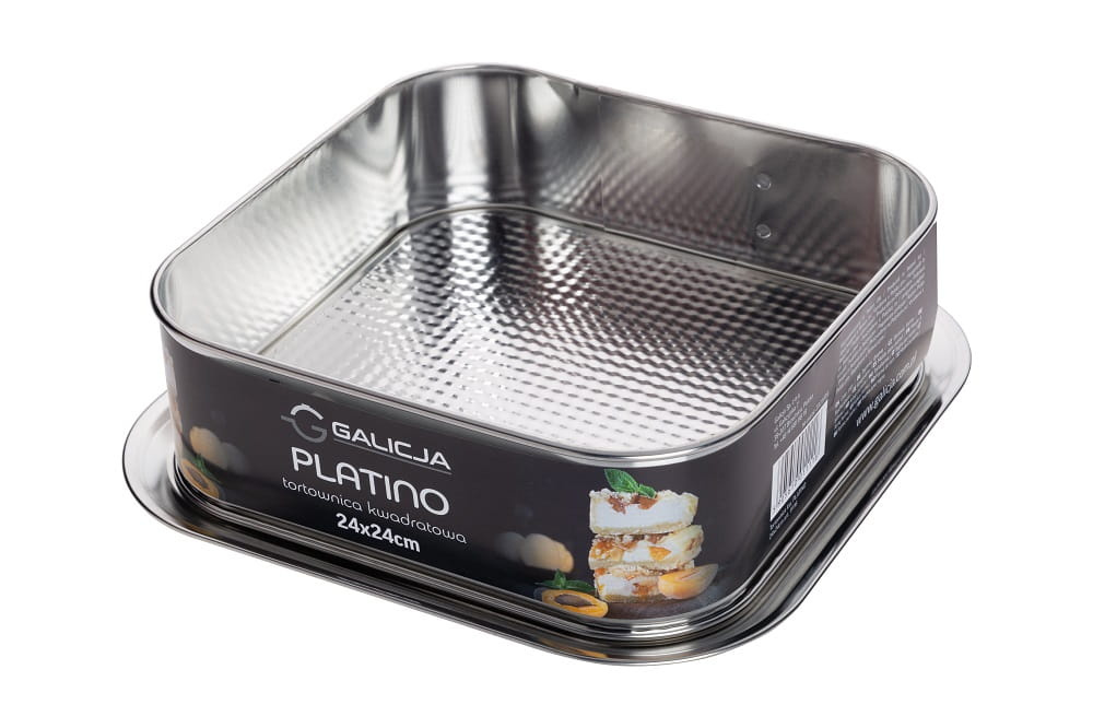Kwadratowa blaszka na ciasto Galicja – widok spodni i profil formy