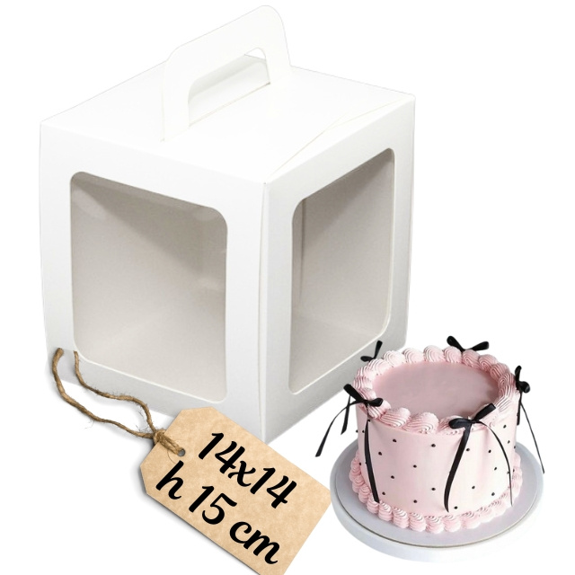 Pudełko na bento cake 14x14x15 cm – widok rozłożonego i złożonego opakowania