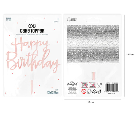 Topper na tort Happy Birthday RÓŻOWE ZŁOTO Part Pal