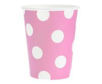 #ZKU_GD Kubeczki pap. różowe, groszki białe, 270ml/6 szt.