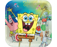 #ZTA Talerzyki papierowe SpongeBob 23x23 cm, kwadratowe, 8 szt.