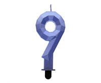 #SC19 Świeczka cyferka 9 - Diament, metalik ciemnoniebieski, 7.6 cm KK