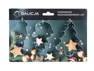 Zestaw foremek świątecznych CHOINKA, BAŁWANEK I MIKOŁAJ 3 szt. Galicja