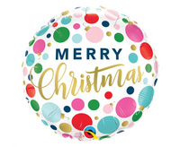 #BFK Balon foliowy 18" QL RND "Merry Christmas" (kolorowe kropki i ozdoby) KK